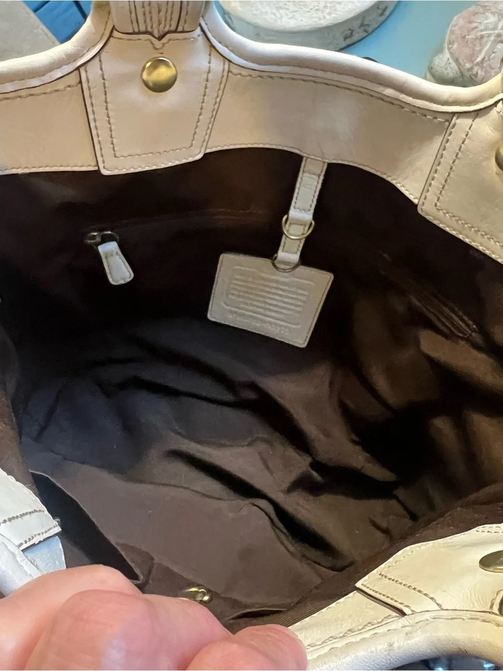 Coach Bleecker Straw Tote with White Leather Trim and Floral Accent